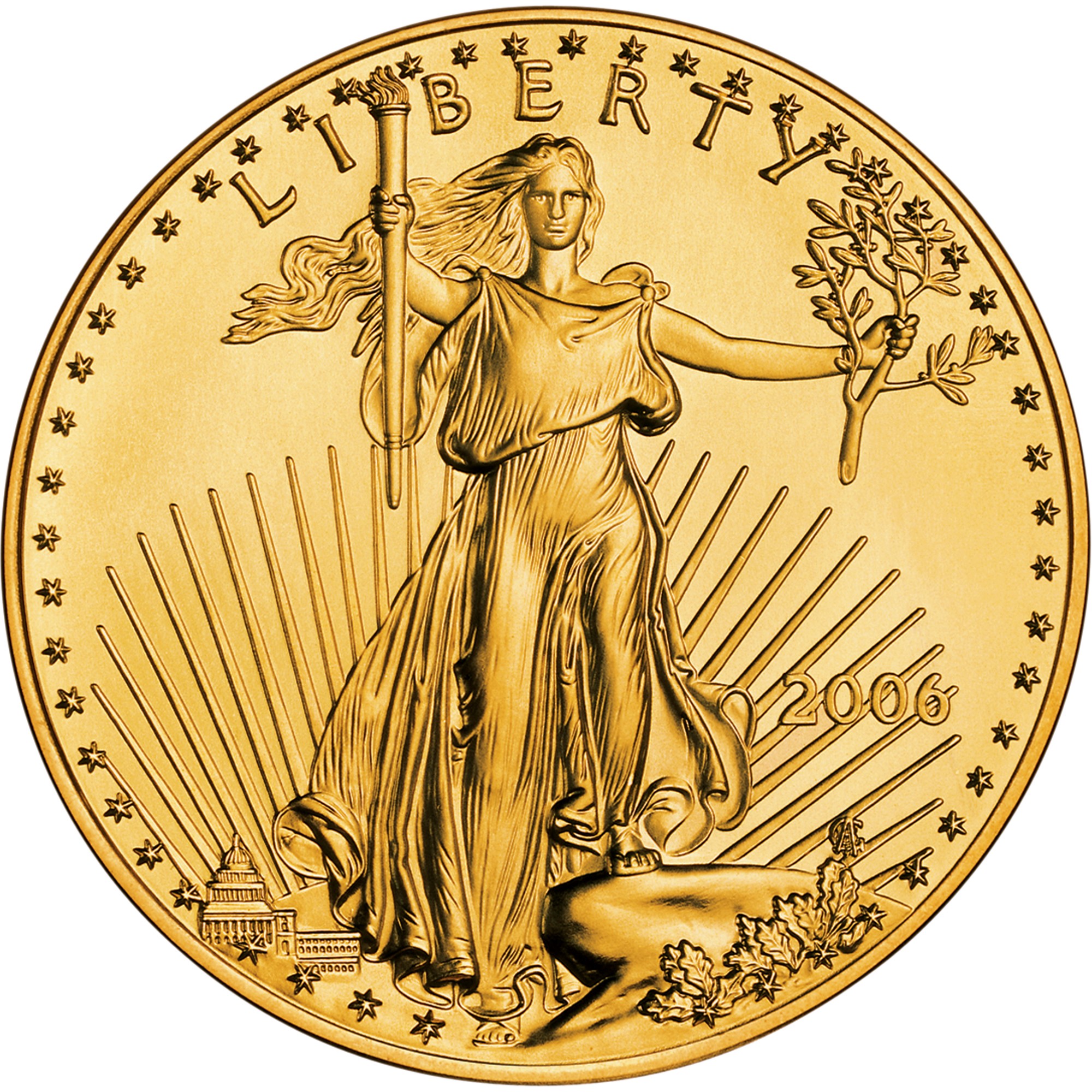 Eagle befektetési arany érme előlapja "Lady Liberty"