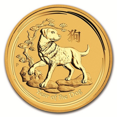 2018. Ausztrál Lunar II a Kutya éve 1 unciás aranyérme hátoldala 2018. Ausztrál Lunar II a Kutya éve 1 unciás aranyérme hátoldala