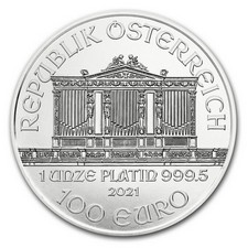 Bécsi Filharmonikusok 1 unciás platina érme hátlapja Bécsi Filharmonikusok 1 unciás platina érme hátlapja