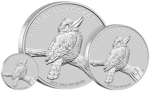 Kookaburra ausztrál befektetési ezüstérme, 1oz, 10oz, 1kg